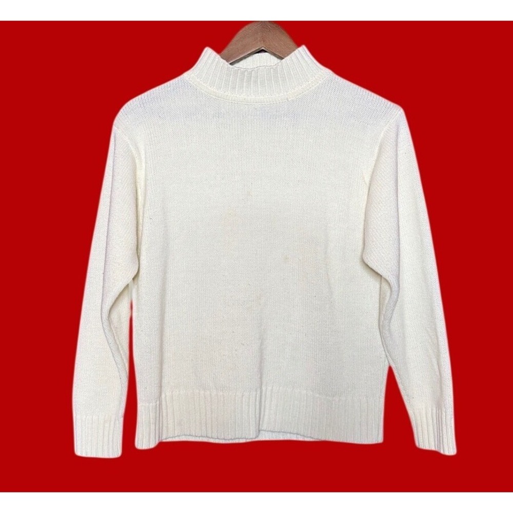 Vintage Ricki Mock Neck Sweater Women Small White Knit Ribbed Turtleneck - Picture 1 of 9